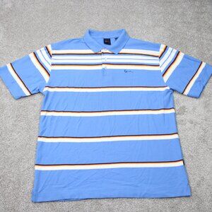 VTG Kani Gold Polo‎ Shirt Mens 2XL XXL Blue Striped Cotton/Poly Short Sleeve Y2K